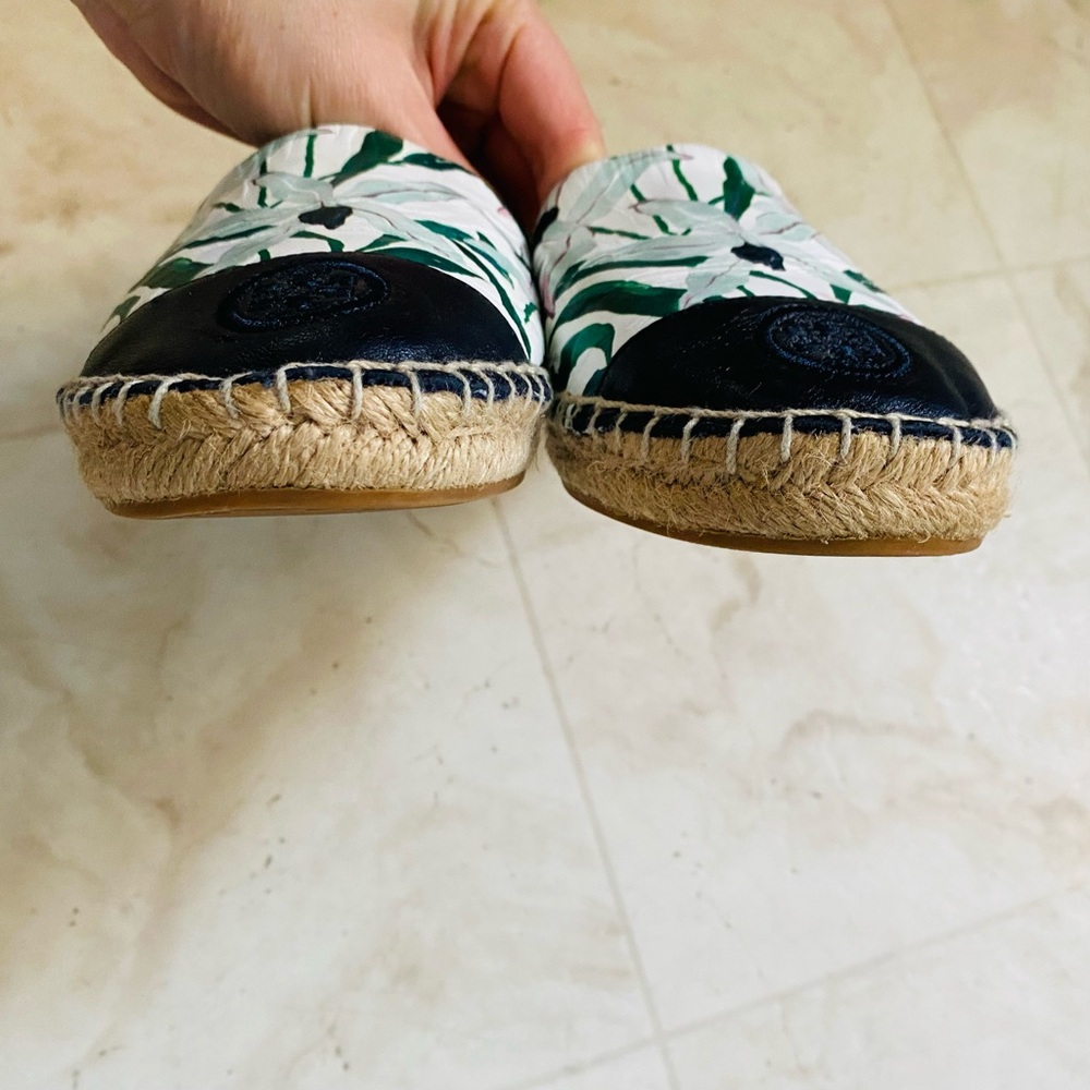 $228 Tory Burch Colorblock Floral Print Leather Round Toe Espadrille Flats sz 6 - Picture 6 of 11